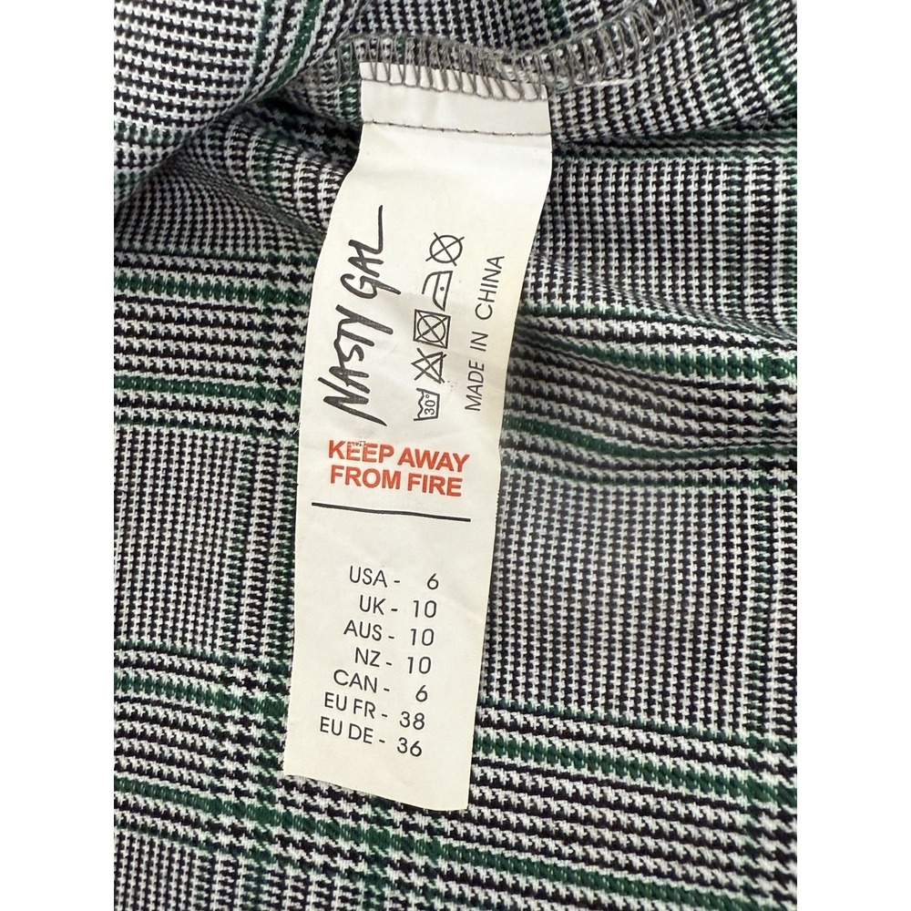 Nasty Gal Green Black Plaid Mini Skirt Faux Wrap Womens Size 6 - Picture 4 of 11